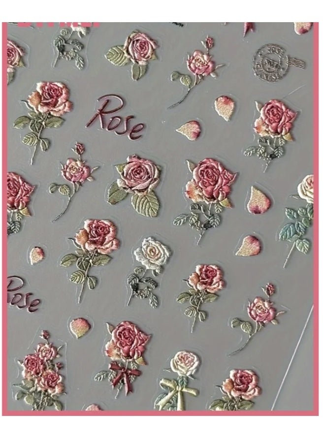 5 أوراق الخمر ورد الأظافر الملصقات، 3D الزهور الأظافر الفن الملصقات، اللاصقات المانيكير اللاصقة للنساء والفتيات، أنيقة DIY الأظافر الملحقات - Image 3